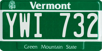 VT license plate YWI732