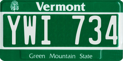 VT license plate YWI734