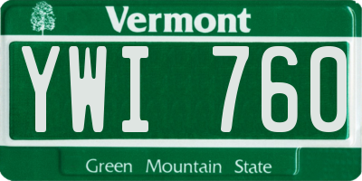 VT license plate YWI760
