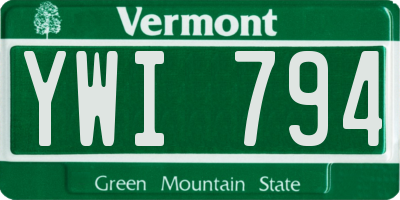 VT license plate YWI794