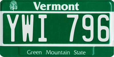 VT license plate YWI796