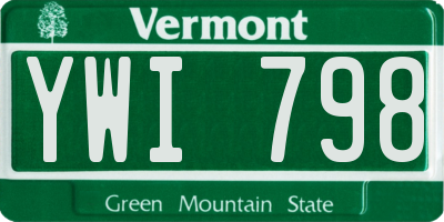 VT license plate YWI798