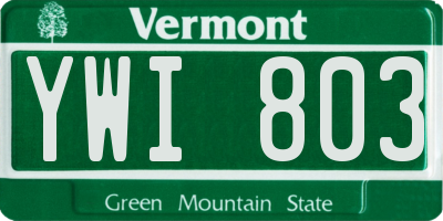 VT license plate YWI803