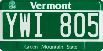 VT license plate YWI805
