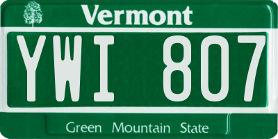 VT license plate YWI807