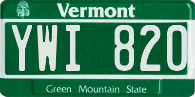 VT license plate YWI820