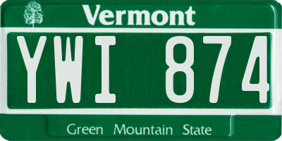 VT license plate YWI874
