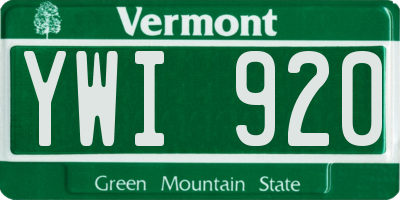 VT license plate YWI920
