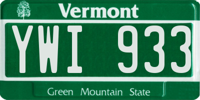 VT license plate YWI933