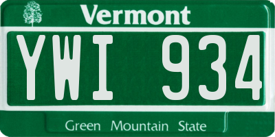 VT license plate YWI934