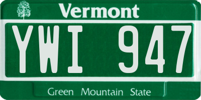 VT license plate YWI947