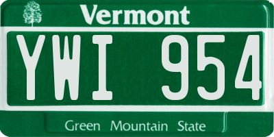 VT license plate YWI954