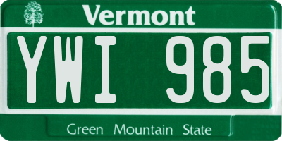 VT license plate YWI985