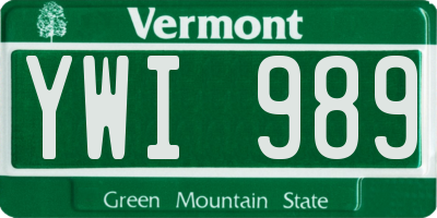 VT license plate YWI989