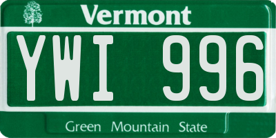 VT license plate YWI996