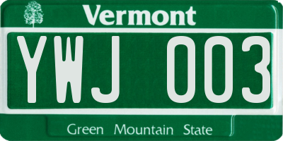 VT license plate YWJ003