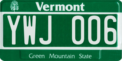 VT license plate YWJ006