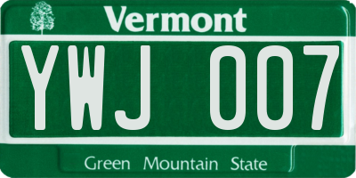 VT license plate YWJ007