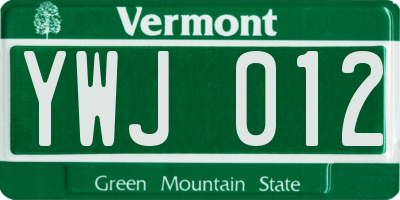 VT license plate YWJ012