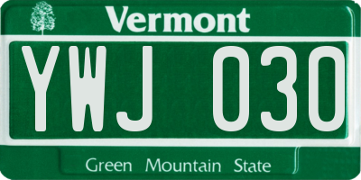 VT license plate YWJ030