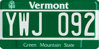 VT license plate YWJ092