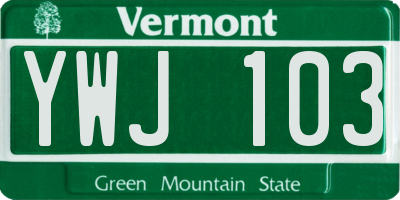 VT license plate YWJ103