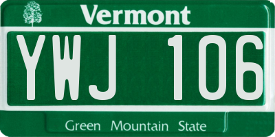 VT license plate YWJ106