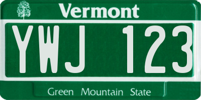 VT license plate YWJ123