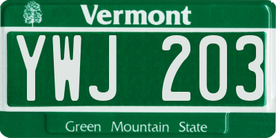 VT license plate YWJ203
