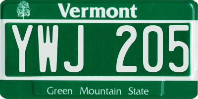 VT license plate YWJ205