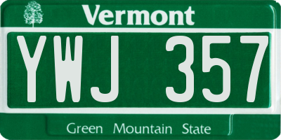 VT license plate YWJ357