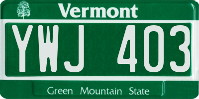 VT license plate YWJ403