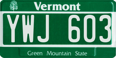 VT license plate YWJ603