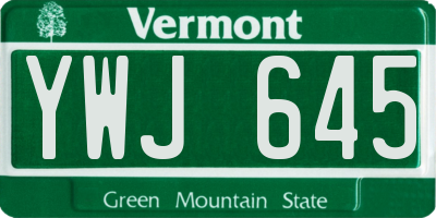 VT license plate YWJ645