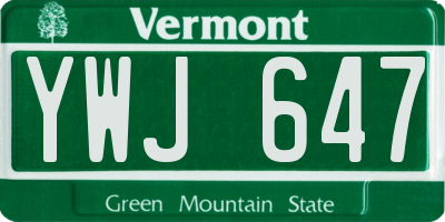 VT license plate YWJ647