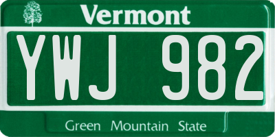 VT license plate YWJ982