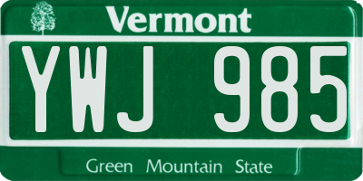 VT license plate YWJ985