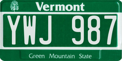 VT license plate YWJ987