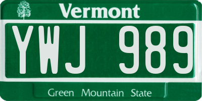 VT license plate YWJ989
