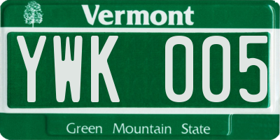 VT license plate YWK005