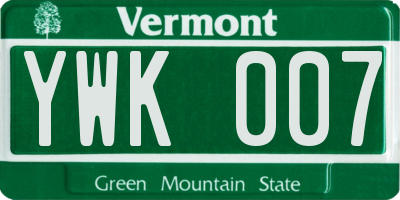 VT license plate YWK007