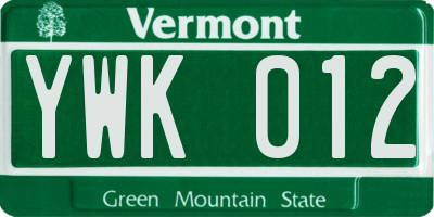VT license plate YWK012