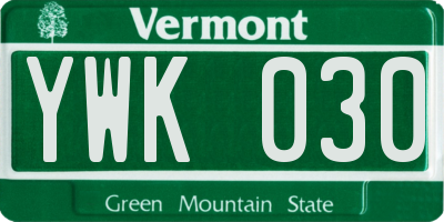 VT license plate YWK030