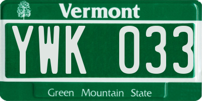 VT license plate YWK033
