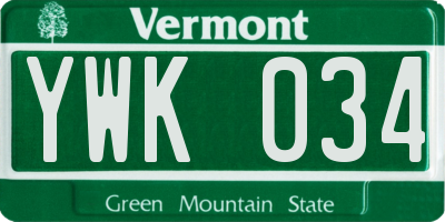 VT license plate YWK034