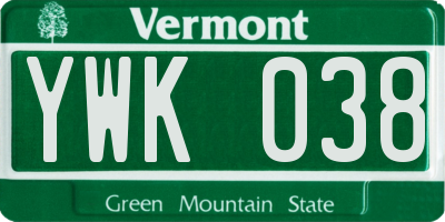 VT license plate YWK038