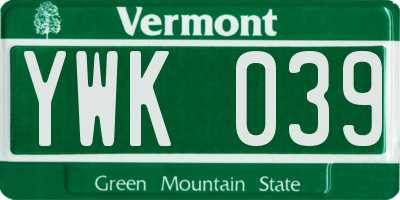 VT license plate YWK039