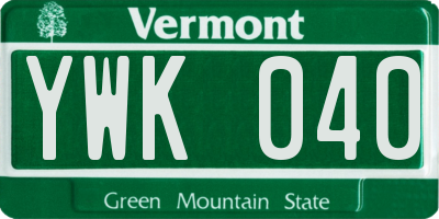 VT license plate YWK040