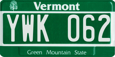 VT license plate YWK062