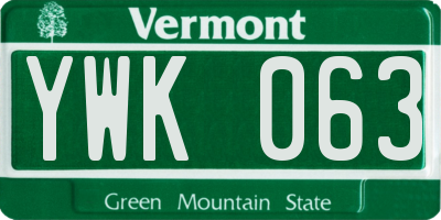 VT license plate YWK063
